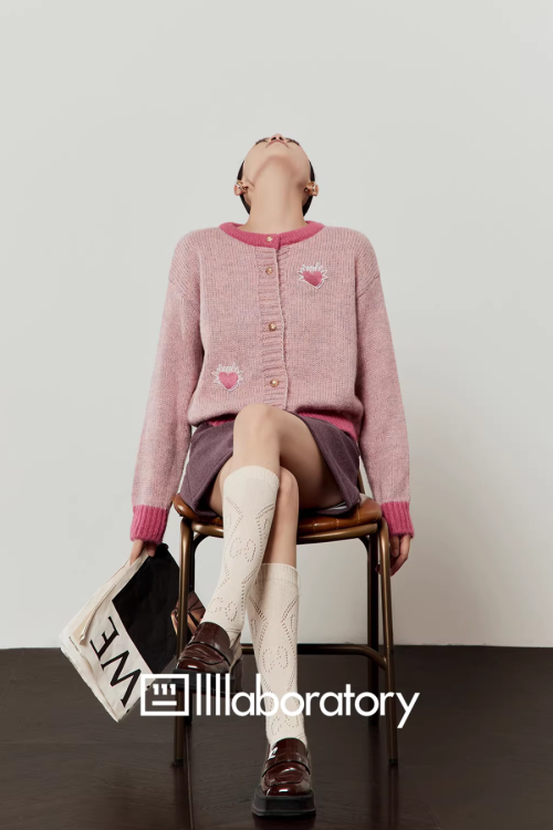 Heart Logo Knit Top / Purple Mini Skirt