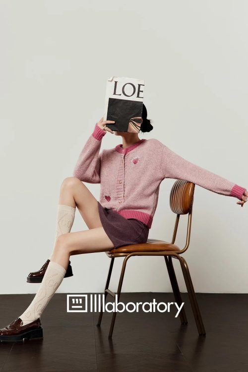 Heart Logo Knit Top / Purple Mini Skirt