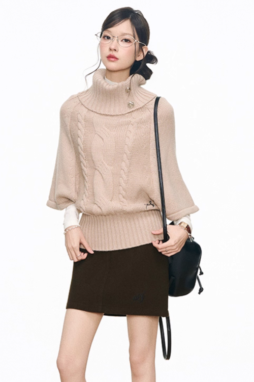 High-Neck Knit Top / Mini Skirt / Tight Long Dress / High-Neck Long Sleeve T-Shirt