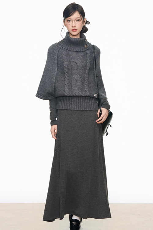 High-Neck Knit Top / Mini Skirt / Tight Long Dress / High-Neck Long Sleeve T-Shirt
