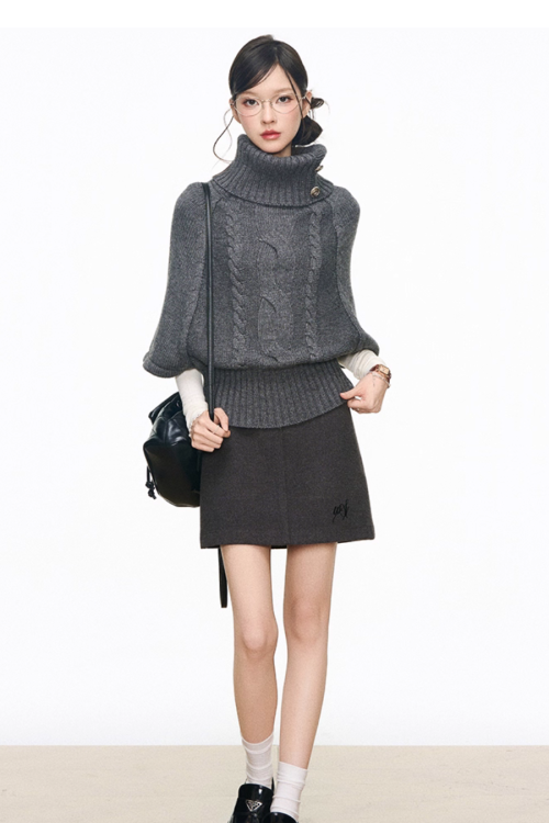 High-Neck Knit Top / Mini Skirt / Tight Long Dress / High-Neck Long Sleeve T-Shirt
