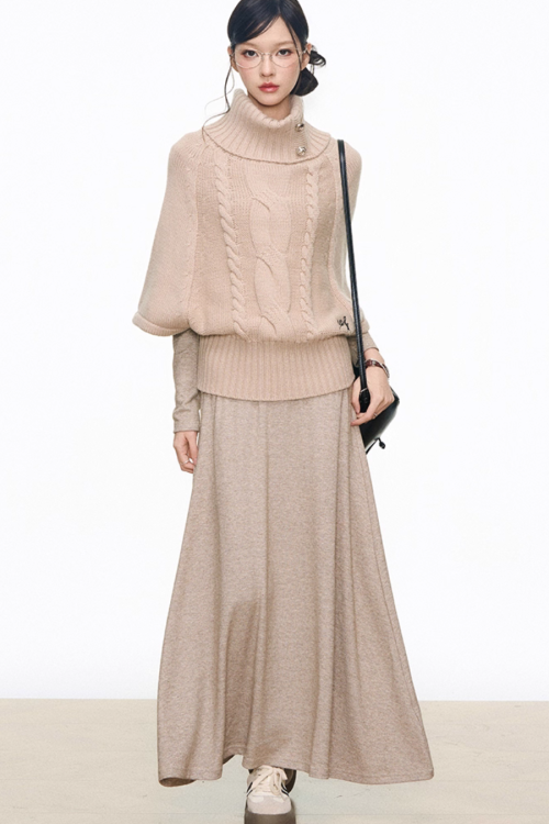 High-Neck Knit Top / Mini Skirt / Tight Long Dress / High-Neck Long Sleeve T-Shirt