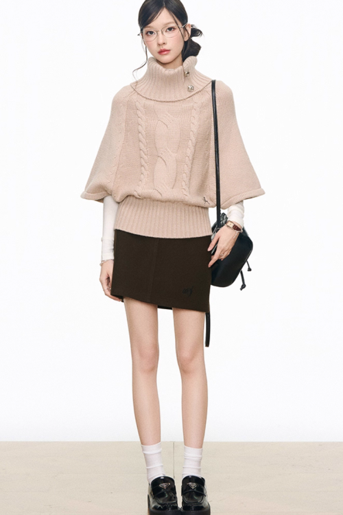 High-Neck Knit Top / Mini Skirt / Tight Long Dress / High-Neck Long Sleeve T-Shirt