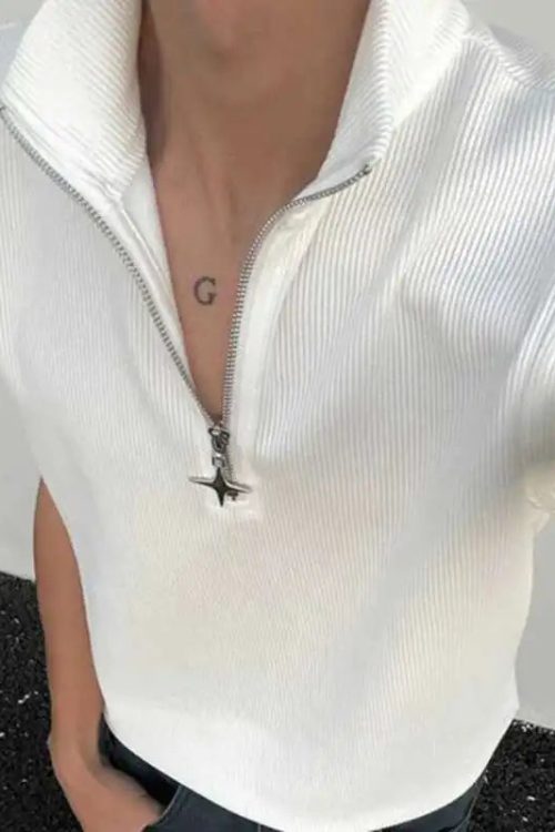 High Neck Ribbed Zip Top