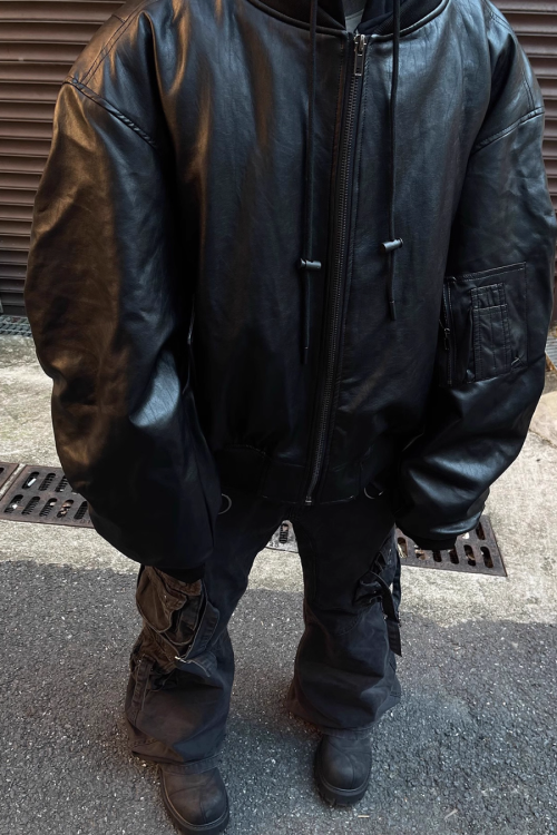Hood Leather Cotton Jacket