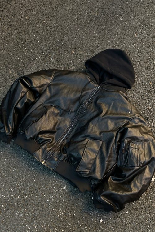 Hood Leather Cotton Jacket