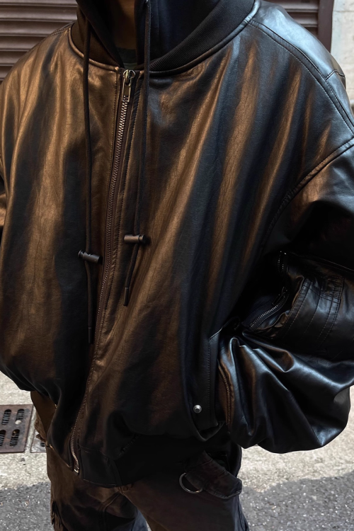 Hood Leather Cotton Jacket