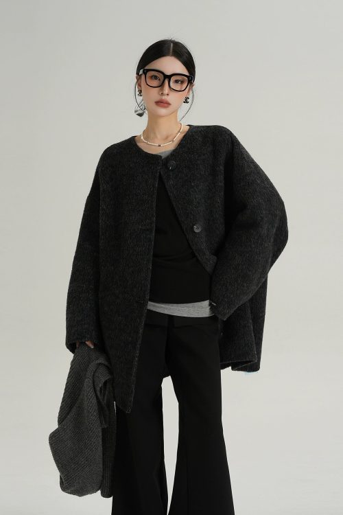 Hood Scarf Mid Length Wool Coat