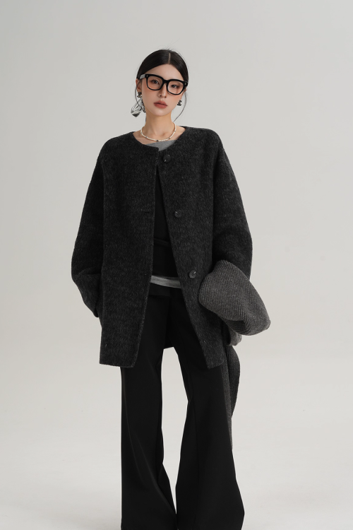 Hood Scarf Mid Length Wool Coat
