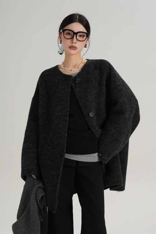 Hood Scarf Mid Length Wool Coat