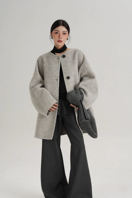 Hood Scarf Mid Length Wool Coat
