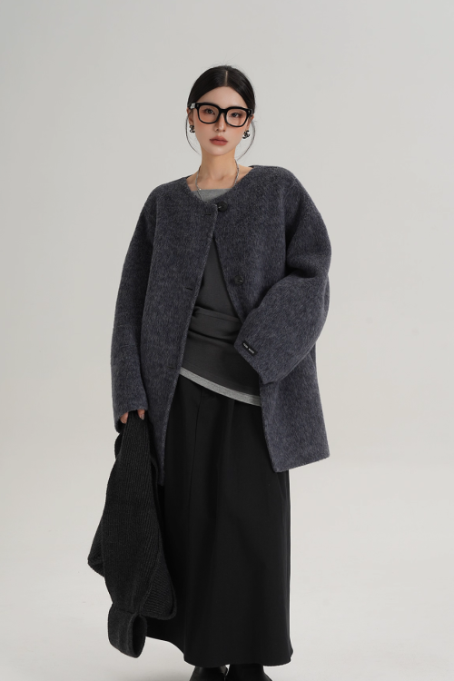 Hood Scarf Mid Length Wool Coat