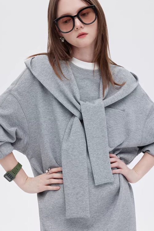 Hooded Long-Sleeve Sweatshirt Dress