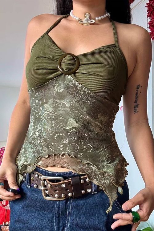 Indie Aesthetic Lace Halter Top