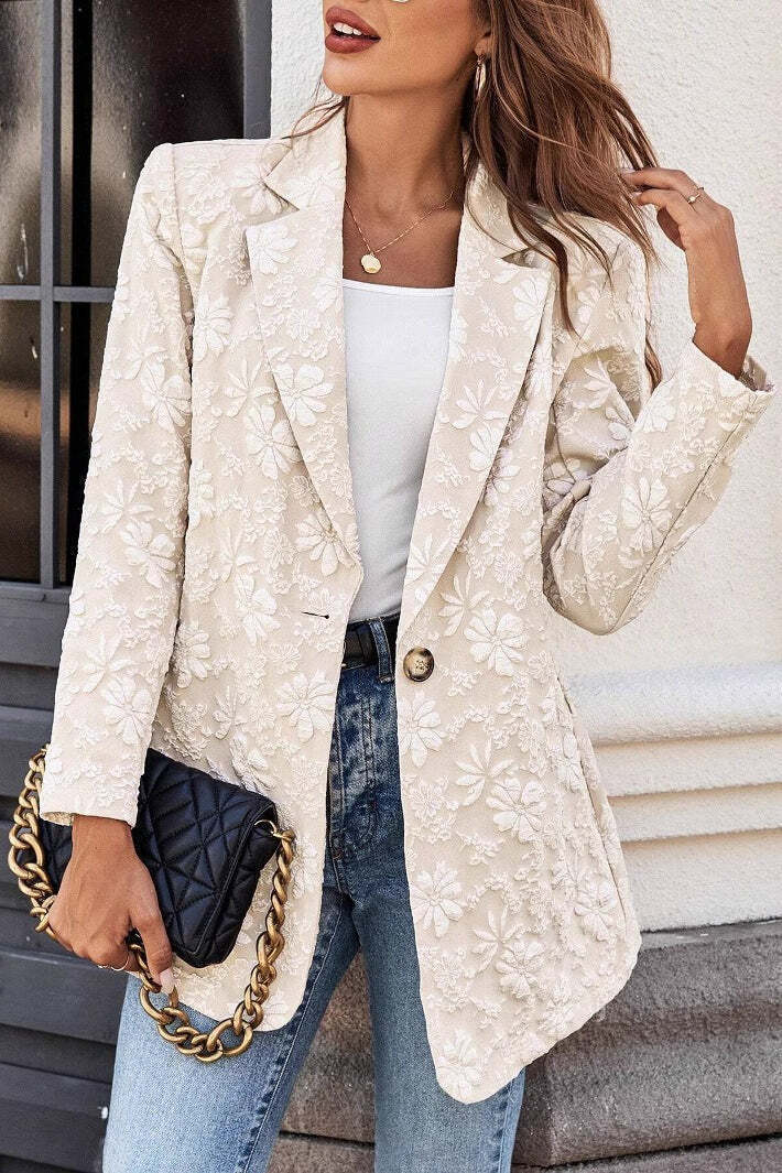 Jacquard Single Button Chic Blazer