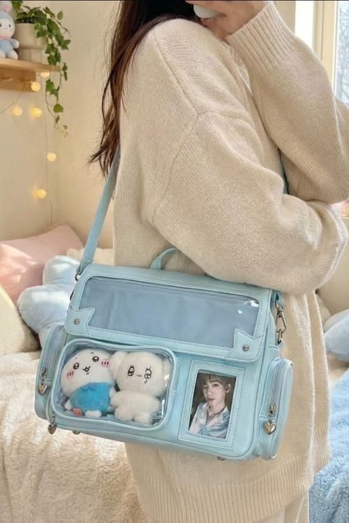 Kawaii Convertible Ita Bag with Clear Window for Photocards and Pins