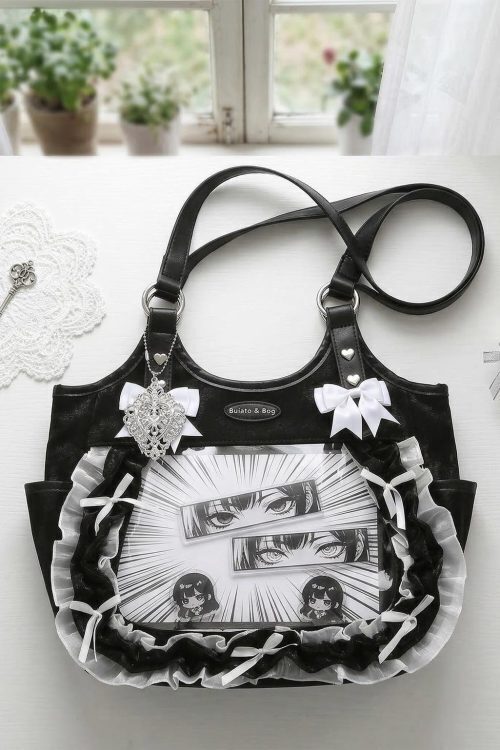 Kawaii Heart Ita Shoulder Bag with Clear Window for Pin Display