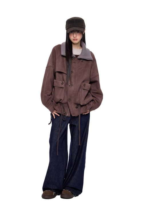 Knit Collar Suede Jacket
