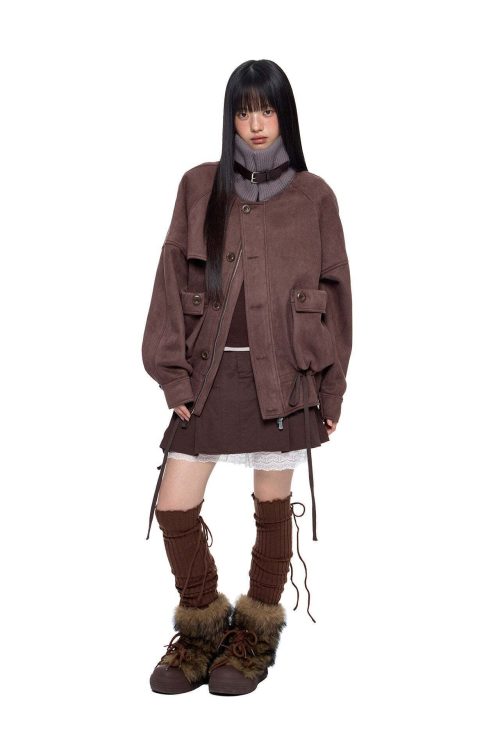 Knit Collar Suede Jacket