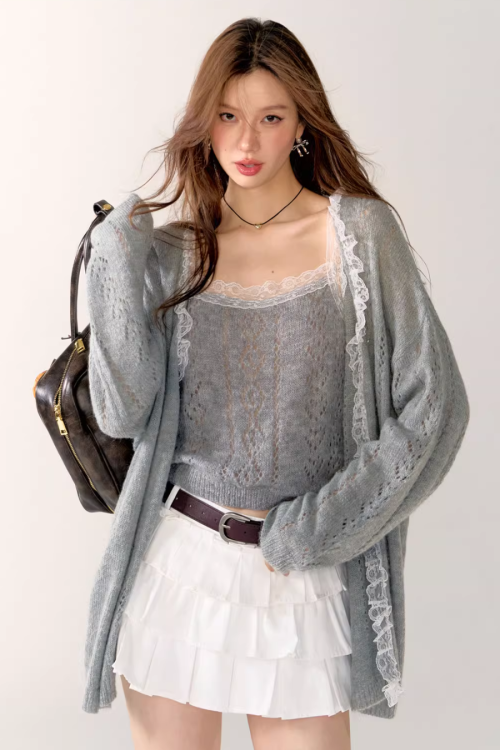 Lace Knit Cardigan / Lace Knit Camisole