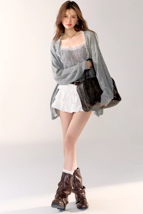 Lace Knit Cardigan / Lace Knit Camisole