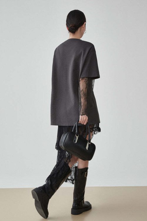 Lace Long-Sleeve Patchwork T-Shirt