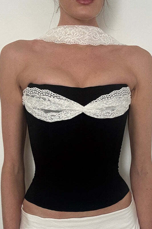 Lace Patch Slim Tube Tank Top