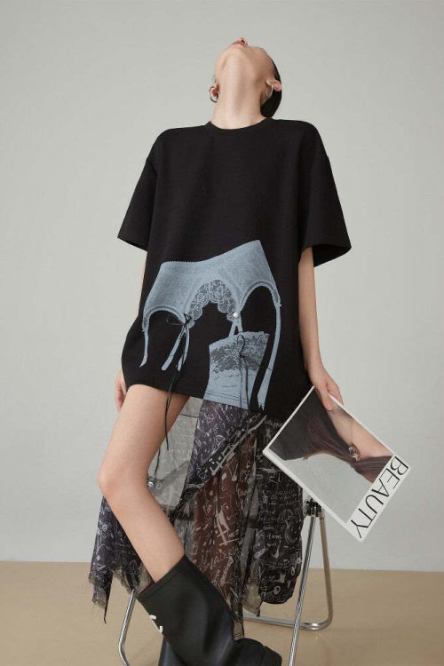 Lace Printed Short-Sleeve T-Shirt