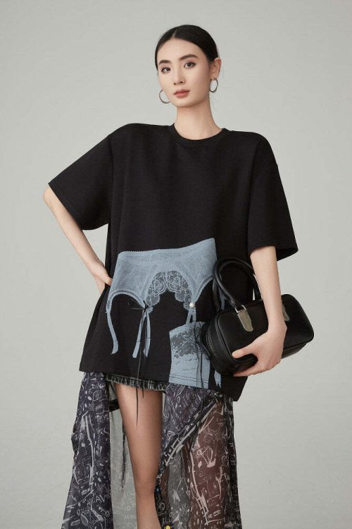 Lace Printed Short-Sleeve T-Shirt