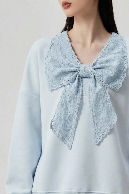 Lace Ribbon Long-Sleeve Top / Shorts
