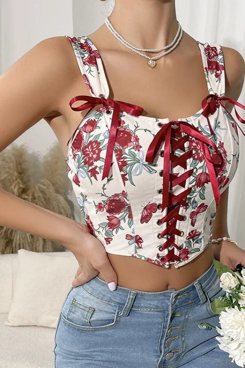 Lace-Up Corset Crop Top