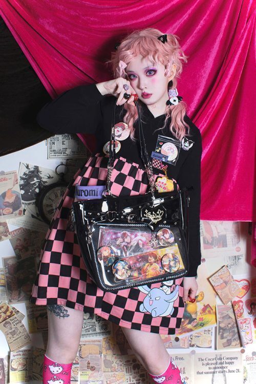 Large Black Gothic Ita Tote Bag with Clear Window and Included Insert for Pin Display