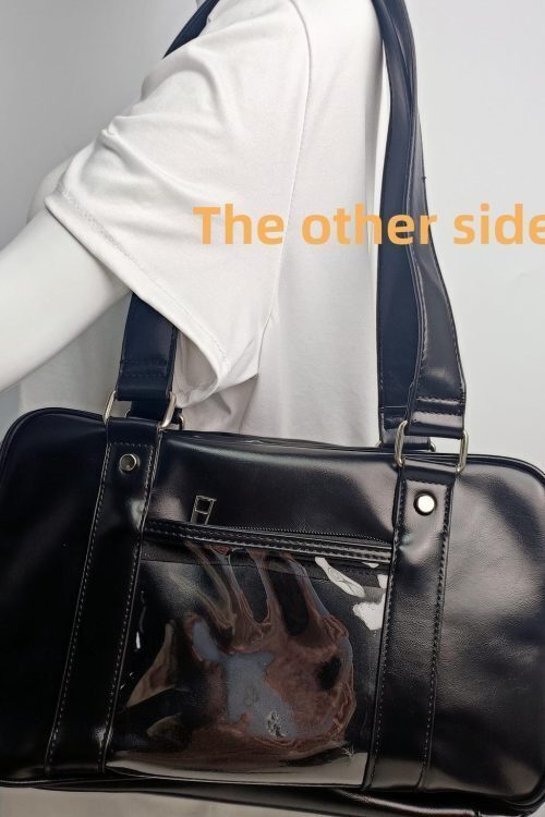 Large Black Ita Crossbody Bag with Clear Window for Pin Display