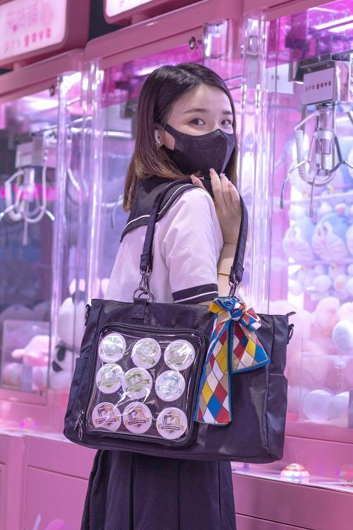Large Black Ita Tote Bag with Clear Window and Included Insert for Pin Display