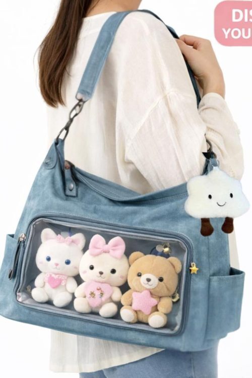 Large Black Kawaii Convertible Ita Bag for Plushies and Pins
