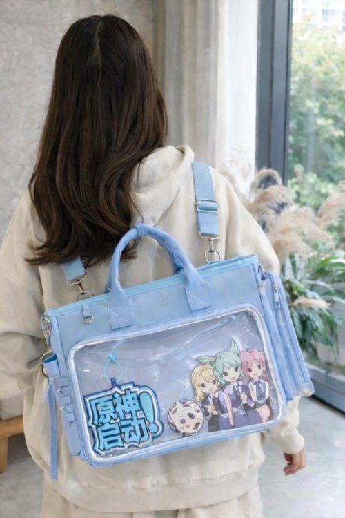 Large Black Kawaii Convertible Ita Bag with Clear Window for Photocards and Pins
