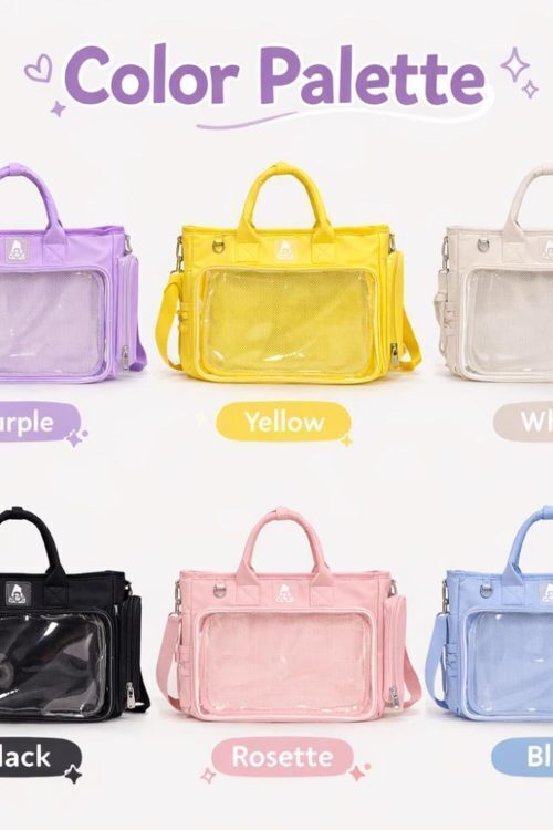 Large Black Kawaii Convertible Ita Bag with Clear Window for Photocards and Pins