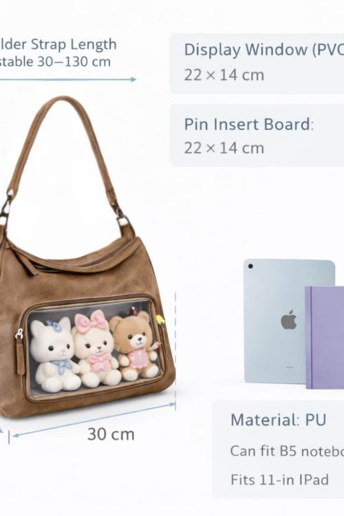 Large Black Kawaii Convertible Ita Bag with Clear Window for Plushies and Pins