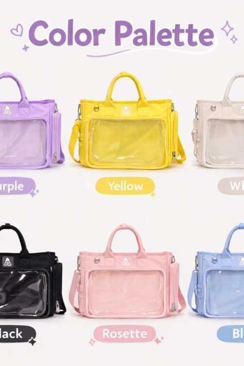 Large Black Kawaii Y2K Convertible Ita Bag with Clear Window for Photocards and Pins