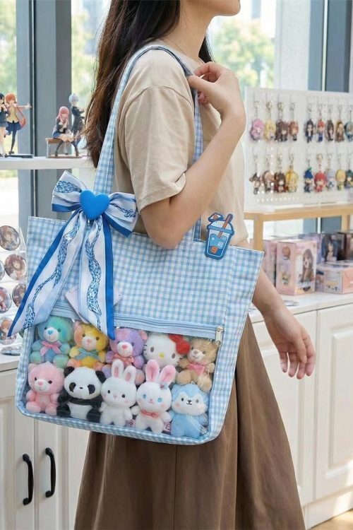 Large Blue Ita Messenger Bag with Clear Window for Pin Display