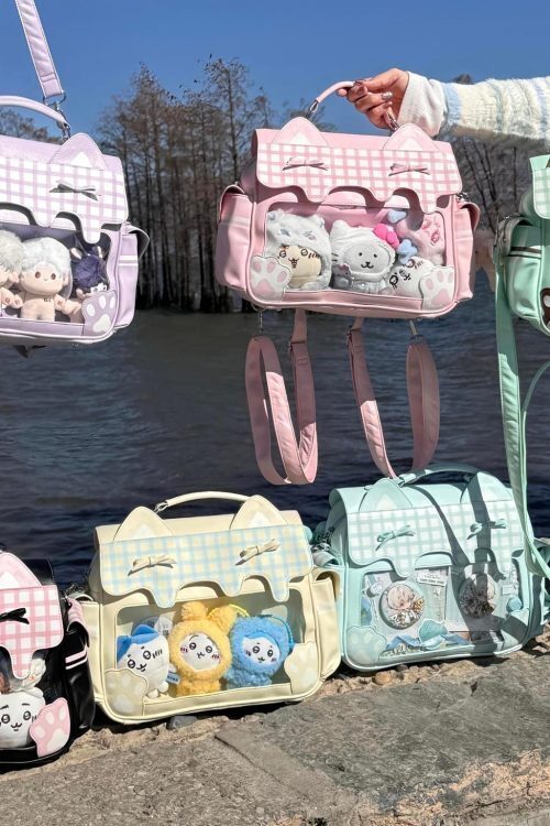 Large Cat Convertible Ita Bag with Clear Window for Plushies and Pins