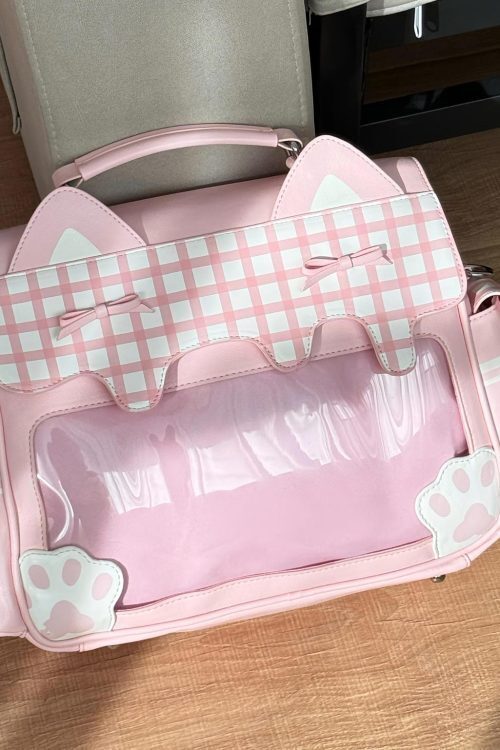 Large Cat Convertible Ita Bag with Clear Window for Plushies and Pins