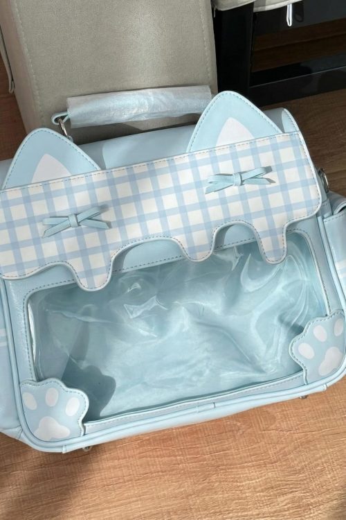 Large Cat Convertible Ita Bag with Clear Window for Plushies and Pins