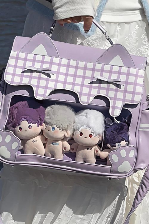 Large Cat Ita Crossbody Bag with Clear Window for Plushies and Pins