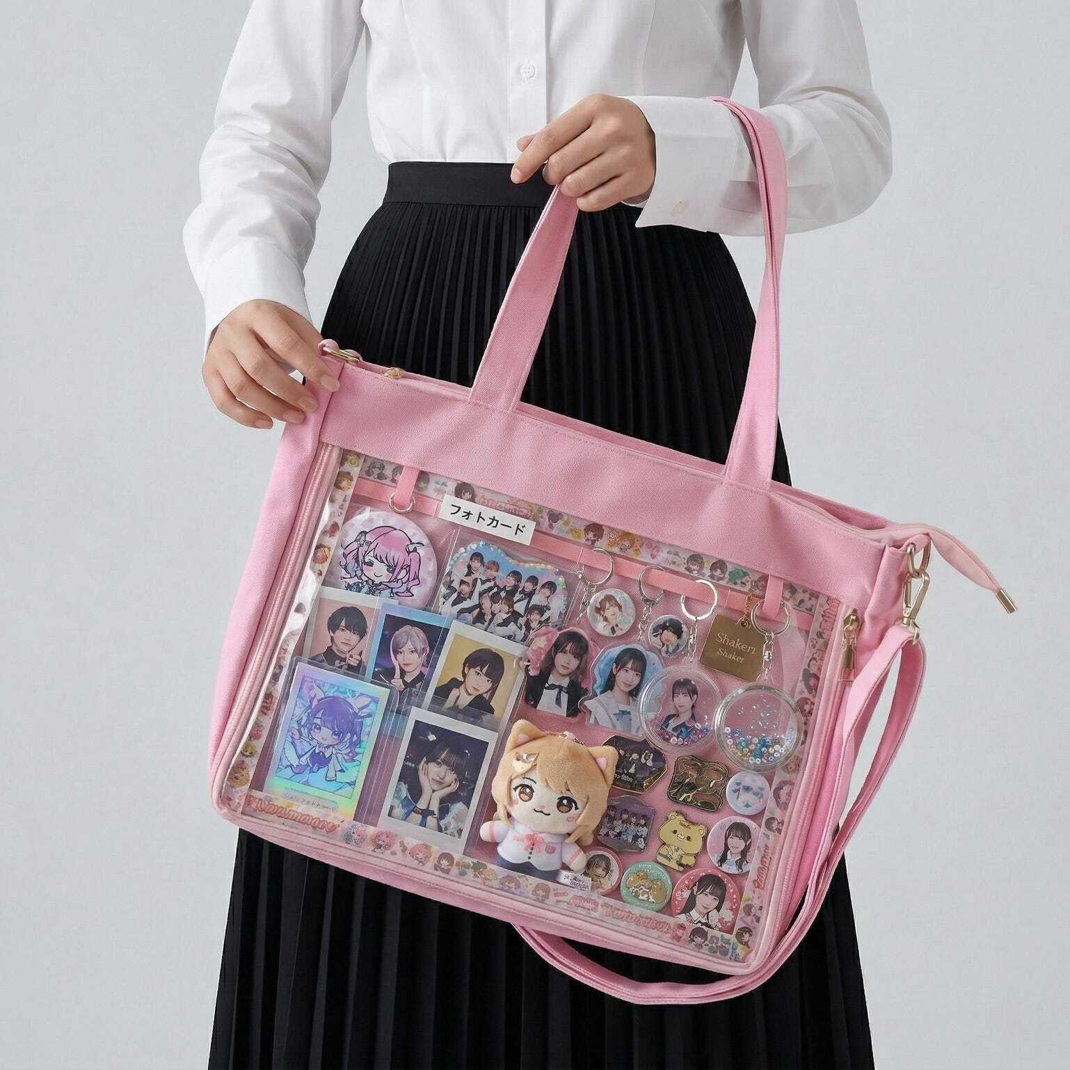 Large Kawaii Y2K Ita Tote Bag with Clear Window for Pin Display