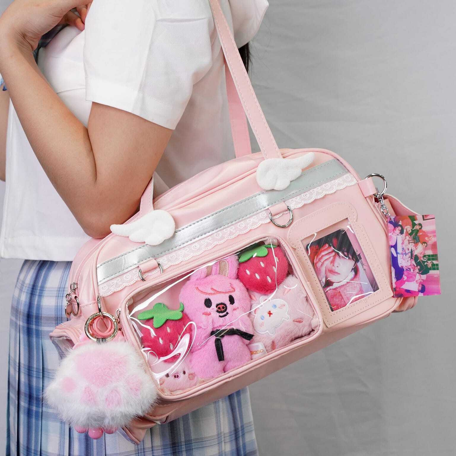 Large Pastel Convertible Ita Bag with Clear Window for Plushies and Pins