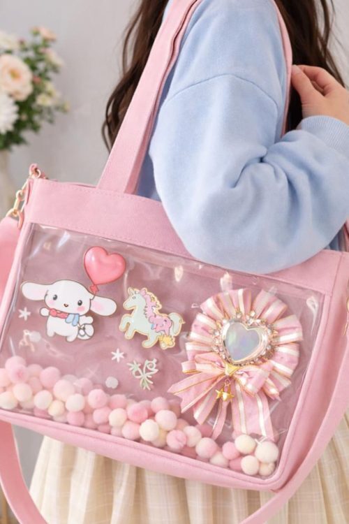 Large Pink Ita Shoulder Bag with Clear Window for Pin Display