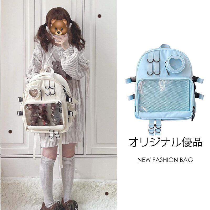Large White Kawaii Ita Backpack with Clear Window and Included Insert for Pin Display