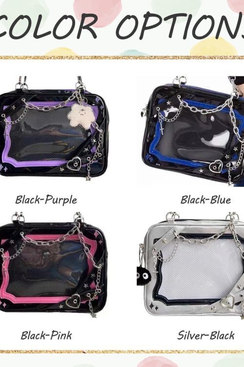 Large Y2K Gothic Convertible Ita Bag with Clear Window for Pin Display