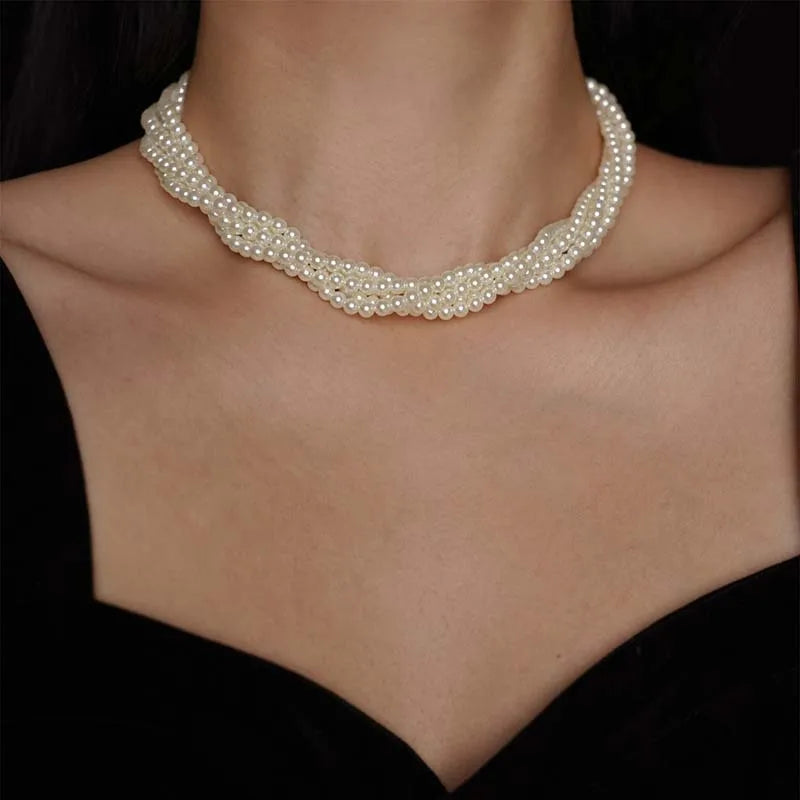 Layered Pearl Choker Necklace